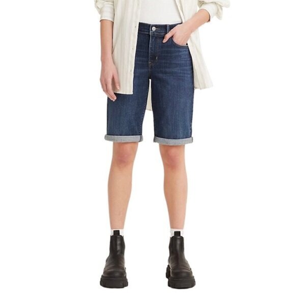 Levi's Bermuda Denim Jean Mid Rise Dark Wash 9” Shorts - Picture 1 of 11